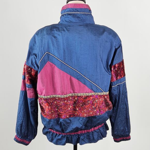 Active Stuff Vintage Blue Maroon Windbreaker Bomber Jacket | M | MINOR FLAWS - Picture 7 of 16
